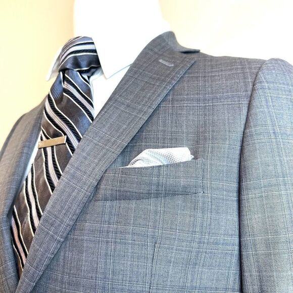 J.Hilburn Grey Plaid Loro Piana Super 130s Blazer 40R‎ EUC Read - Picture 1 of 12